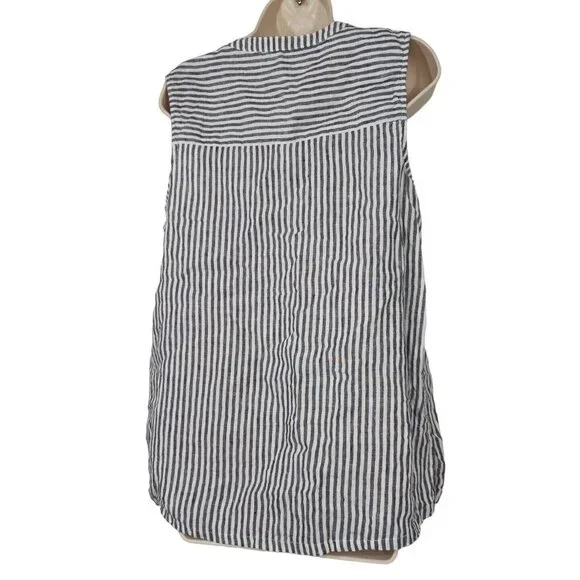Christian Siriano Sleeveless Linen Lace Up Top Women Size L Blue White Striped - Picture 4 of 8